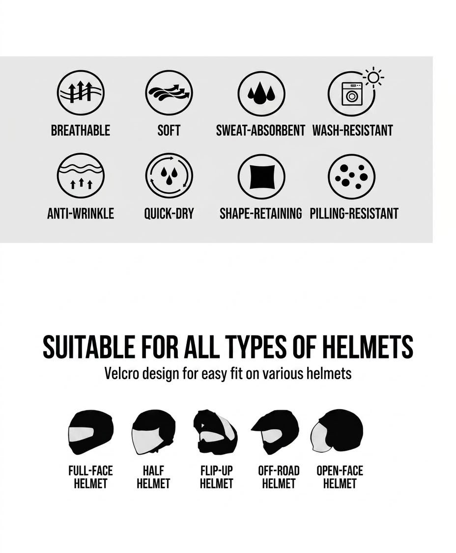 CoolMax Motorcycle Helmet Inner Liner | Breathable, Washable & Anti-Odor | Fits All Helmets - Image 3